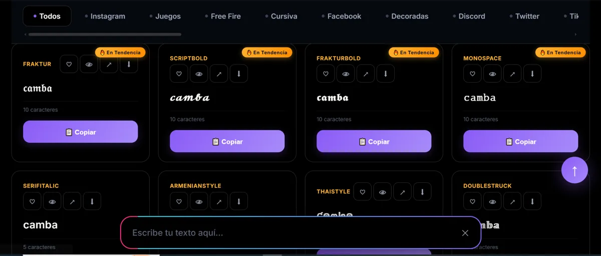 Conversor de letras bonitas con estilos Fraktur, Scriptbold, Frakturbold y Monospace