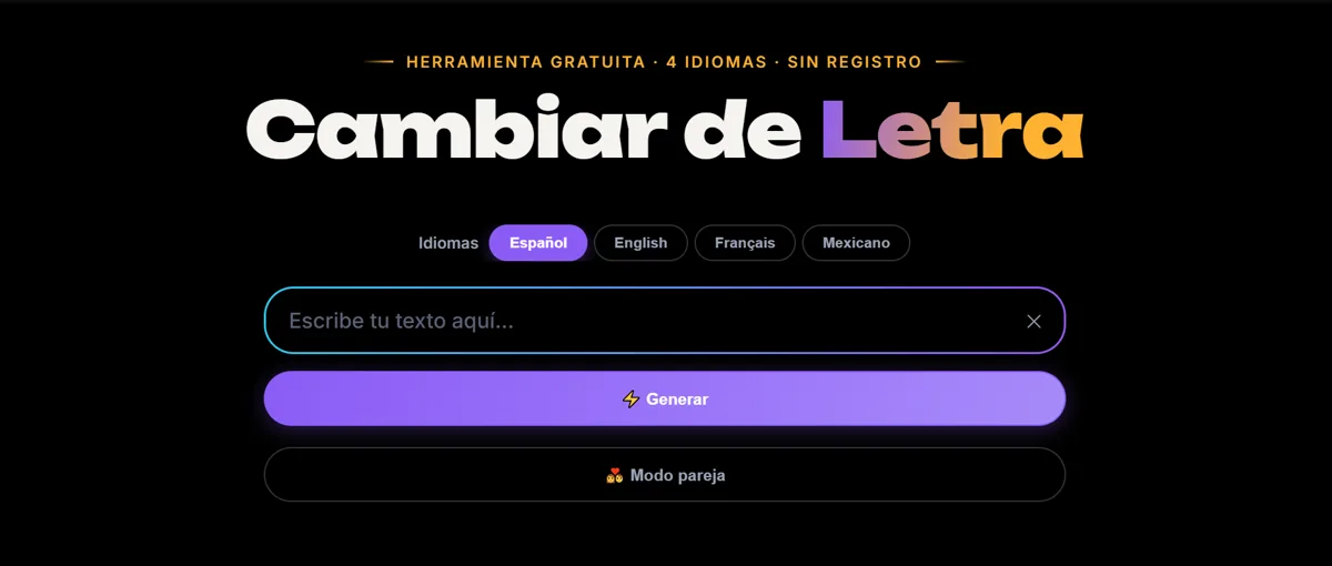Generador de letras para Instagram con idiomas Español, English, Français y Mexicano